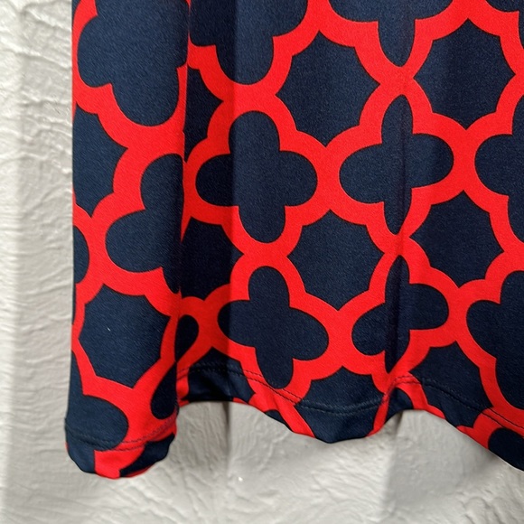 Flirty Pink Navy Blue & Red Patterned 3/4 Sleeve Dress Women's Size Large - Picture 2 of 6